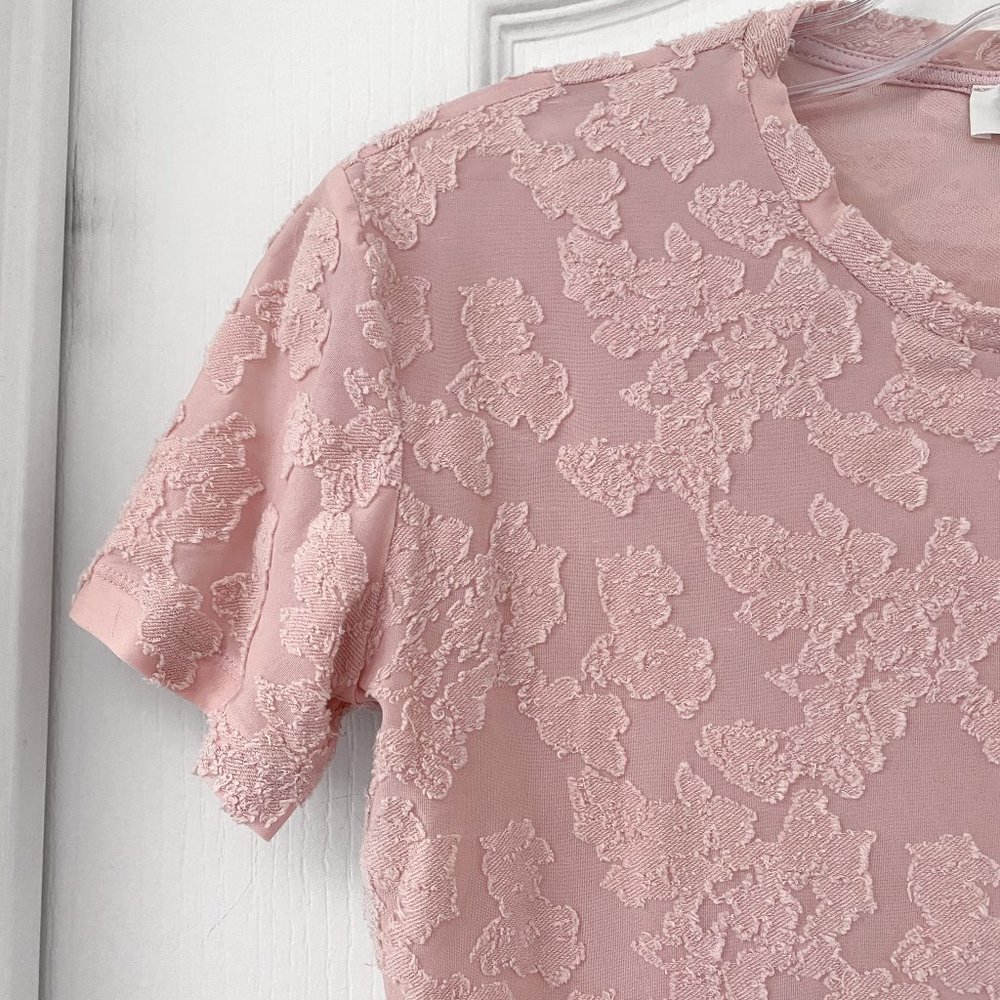 Wilfred Pink Floral Jacquard Textured Tee Top XS - Picture 3 of 9